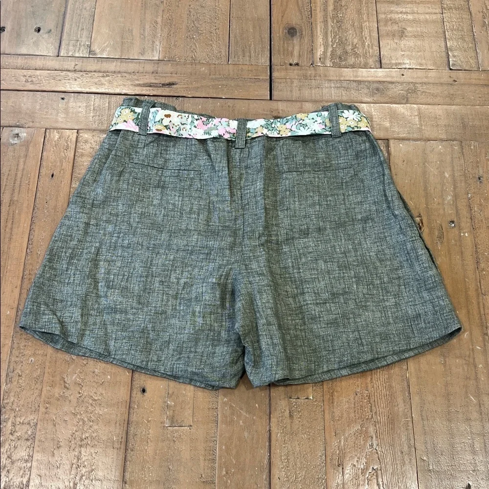 Fleurisse elie 100% linen green shorts with floral cloth belt girls 8
